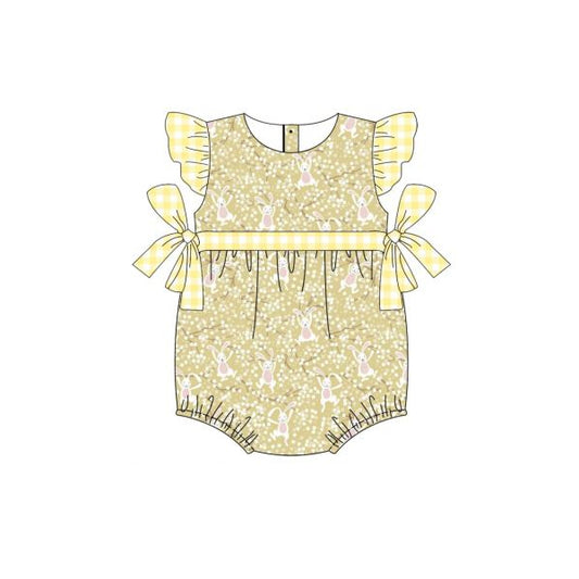 preorder SR0808 Easter Rabbit Yellow Flutter Sleeve Girls Romper