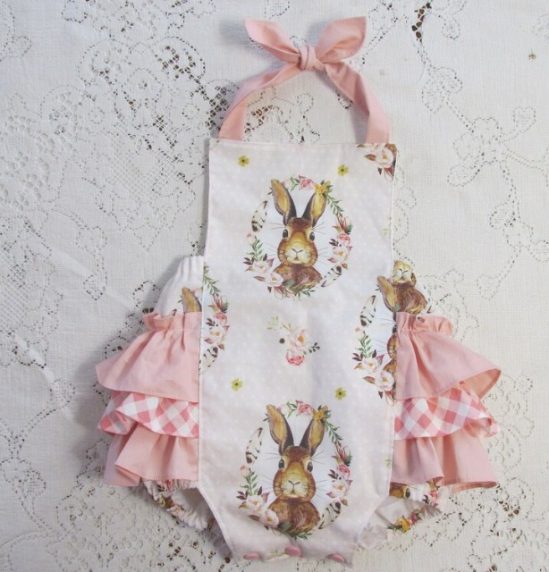 preorder SR0809 Easter Rabbit Pink Sleeveless Girls Romper