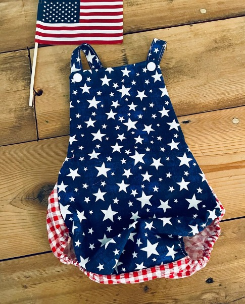 preorder SR0811 July 4th Blue  Star Sleeveless Girls Romper