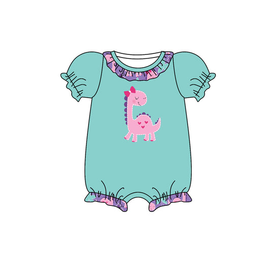 preorder SR0818 Valentine's Day Pink Dinosaur Blue Short Sleeve Girls Romper