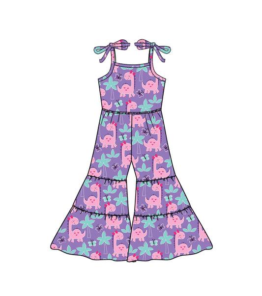 preorder SR0819 Valentine's Day Pink Dinosaur Purple Sleeveless Girls Jumpsuits