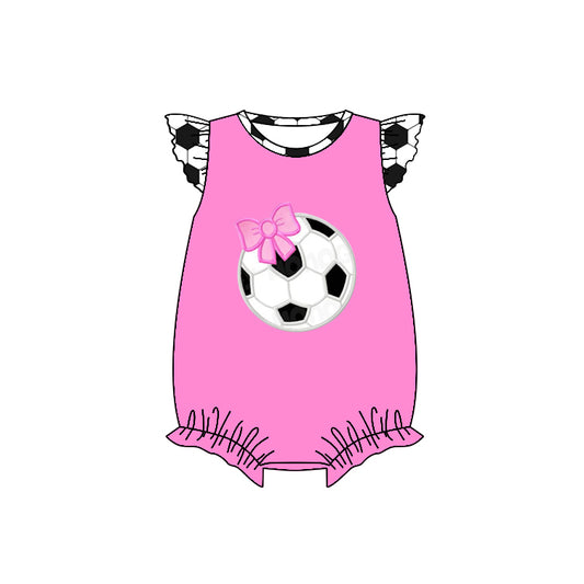 preorder SR0826 Soccer Hot Pink Flutter Sleeve Girls Romper