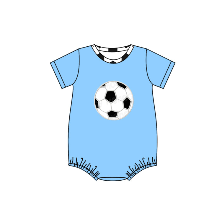 preorder SR0827 Soccer Blue Short Sleeve Boys Romper