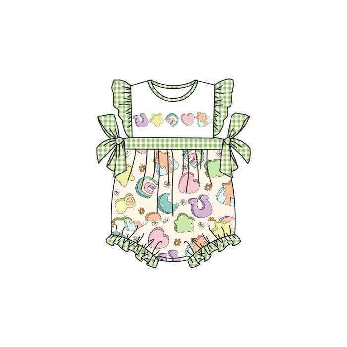 preorder SR0830 Stain Patrick Star Rainbow Heart Horse Shoe Flutter Sleeve Girls Romper