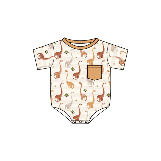 preorder SR0833 Dinosaur Pocket Khaki Short Sleeve Kids Romper