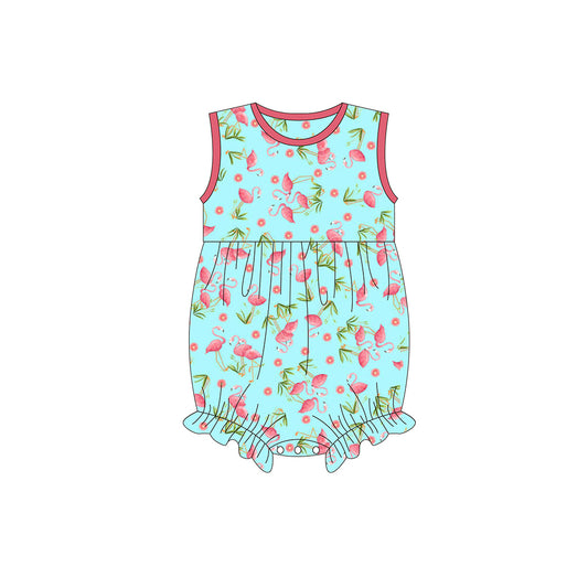 preorder SR0837 Baby Girl Flamingo Pink Blue Sleeveless Girls Romper Kids Summer Clothes