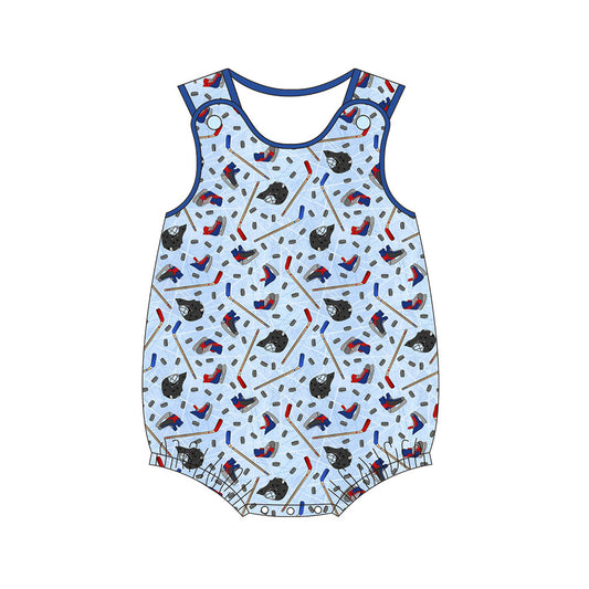 preorder SR0838 Baby Boy Ice Hockey Blue Sleeveless Boys Romper Kids Summer Ball Clothes