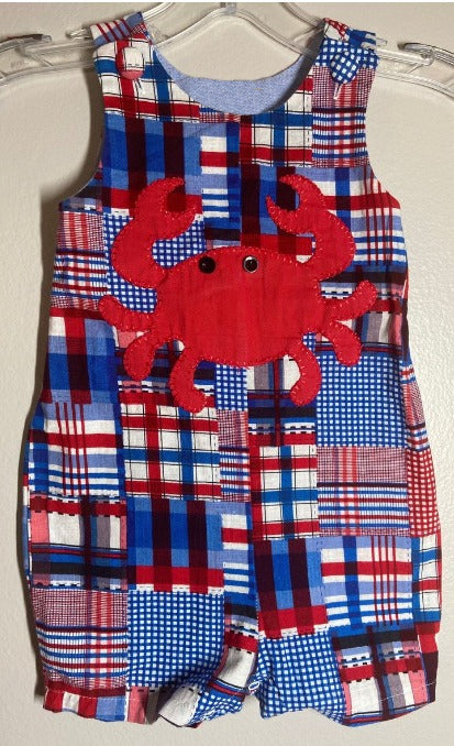 preorder SR0841 Baby Boy Clothes Cartoon Crab Red Blue Checkered Sleeveless Boys Romper Kids Cute Clothes