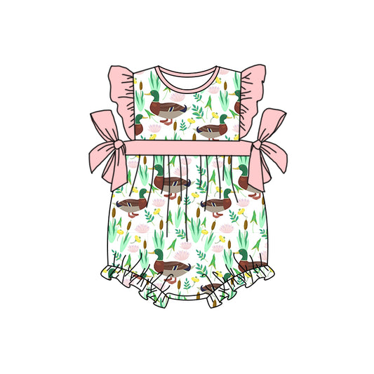 preorder SR0849 Mallard Pink Ruffles Flutter Sleeve Girls Romper