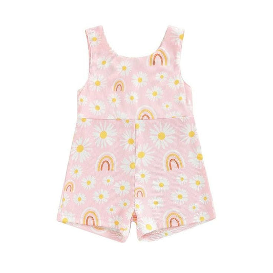 preorder SR0852 Rainbow Daisy Pink Sleeveless Girls Jumpsuits