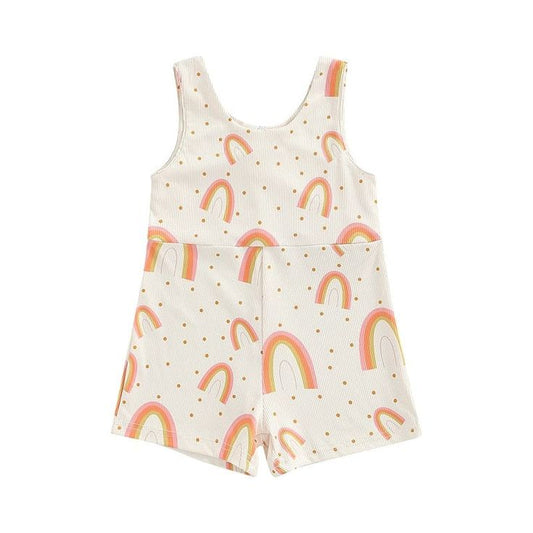 preorder SR0853 Rainbow Dot Pink Sleeveless Girls Jumpsuits