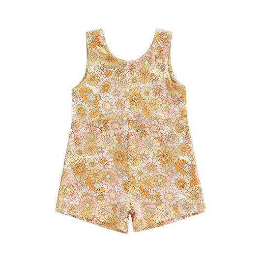 preorder SR0854 Colorful Flowers Orange  Sleeveless Girls Jumpsuits