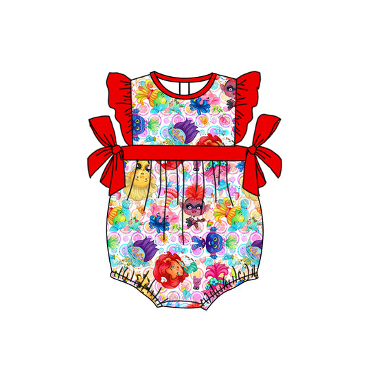 preorder SR0860 Cartoon Cute Hair Baby Red Flutter Sleeve Girls Romper