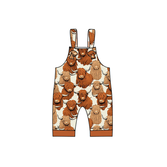 preorder SR0865 Highland Cow Brown Sleeveless Boys Romper