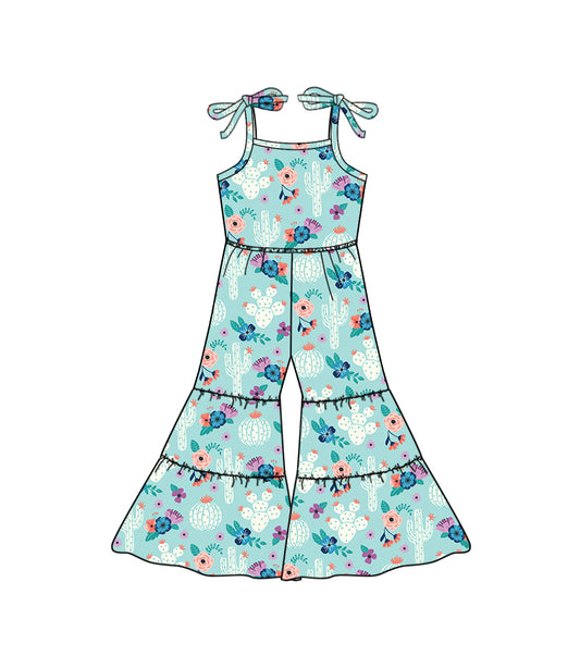 preorder SR0870 Cactus Flowers Blue Girls Jumpsuits