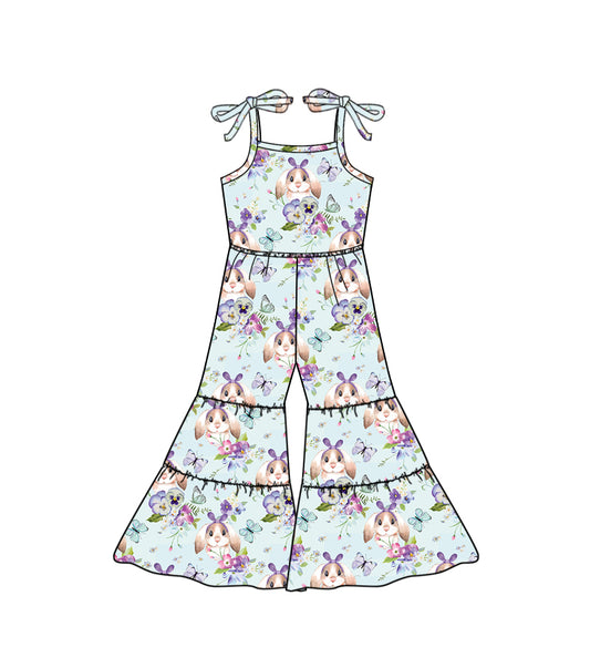 preorder SR0884 Rabbit Butterfly Flowers Purple Girls Jumpsuits