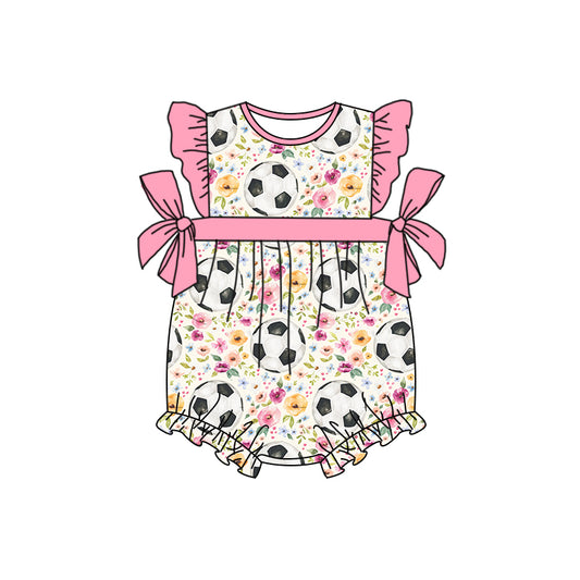 preorder SR0906 Colorful Flowers Soccer Pink Flutter Sleeve Girls Romper