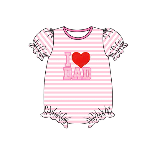 preorder SR0908 I Love Dad Heart Pink Striped Short Sleeve Girls Romper