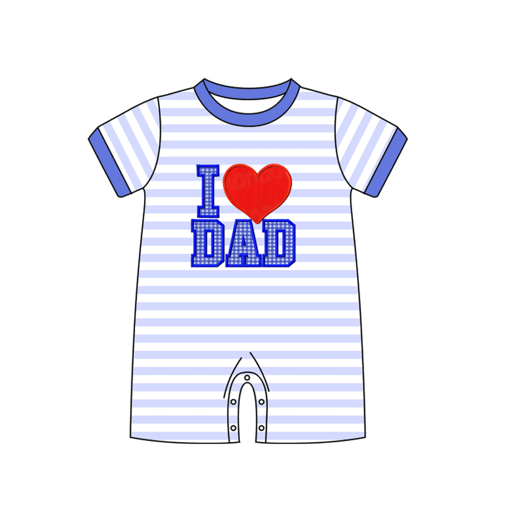 preorder SR0909 I Love Dad Heart Blue Striped Short Sleeve Boys Romper