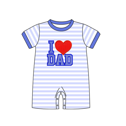 preorder SR0909 I Love Dad Heart Blue Striped Short Sleeve Boys Romper