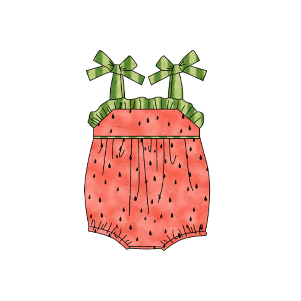 preorder SR0913 Summer Watermelon Red Green Sleeveless Girls Romper
