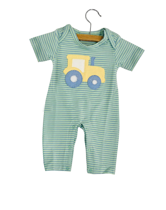 preorder SR0951 Yellow Tractor Green Striped Short Sleeve Boys Romper