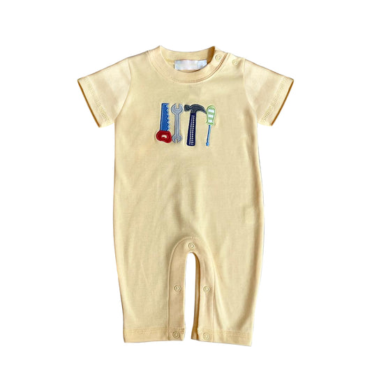 preorder SR0952 Cartoon Tool Yellow Short Sleeve Boys Romper
