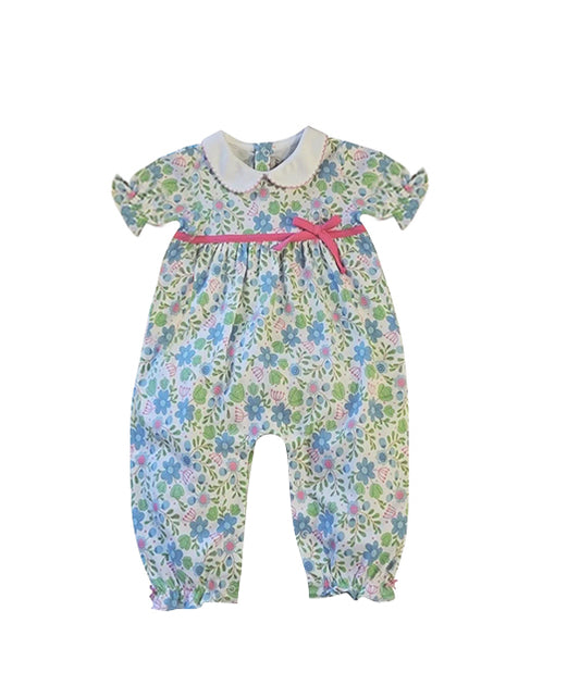preorder SR0959 Colorful Flowers Short Sleeve Girls Romper