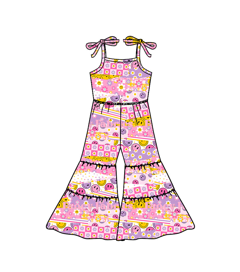 preorder SR0967 Colorful Smile Flowers Hot Pink Purple Girls Jumpsuits