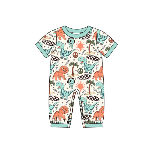 preorder SR0983 Colorful Dinosaur Green Short Sleeve Boys Romper