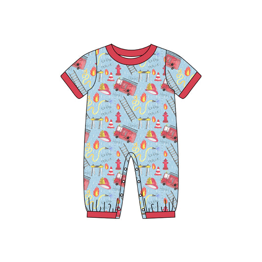 preorder SR0984 Fire Truck Red Short Sleeve Boys Romper