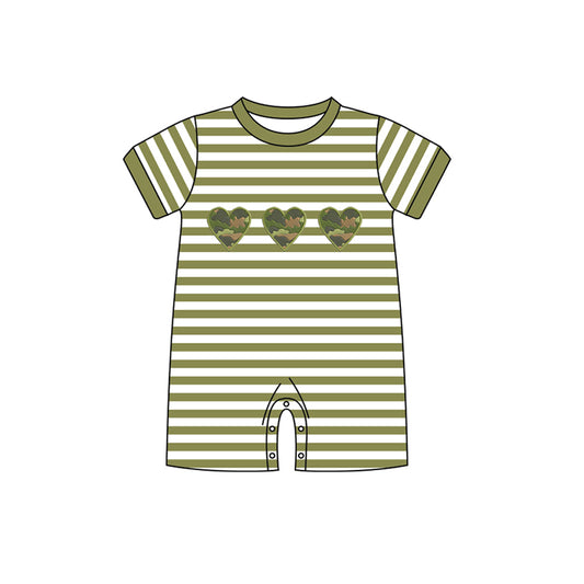 preorder SR0993 Camo Heart Green Striped Short Sleeve Boys Romper