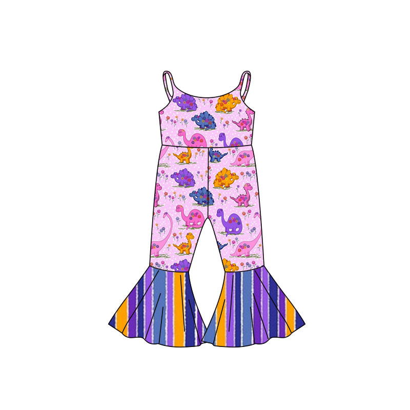 preorder SR1002 Dinosaur Pink Colorful Striped Girls Summer Jumpsuits