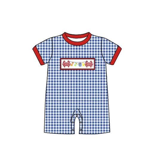 preorder SR1016 Carb Beach Blue Checkered Sleeveless Boys Romper