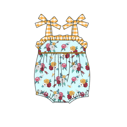 preorder SR1020 Flowers Blue Yellow Girls Summer Romper