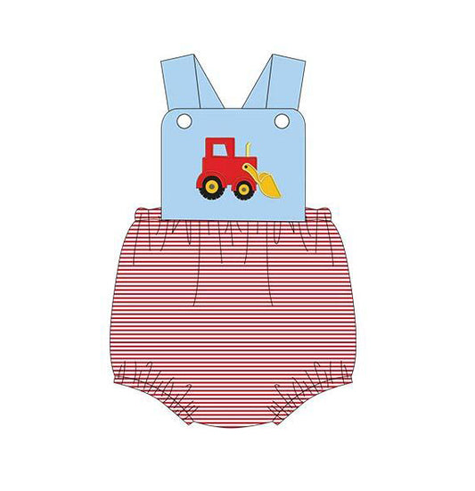 preorder SR1024 Construction Truck Red Striped Sleeveless Boys Romper