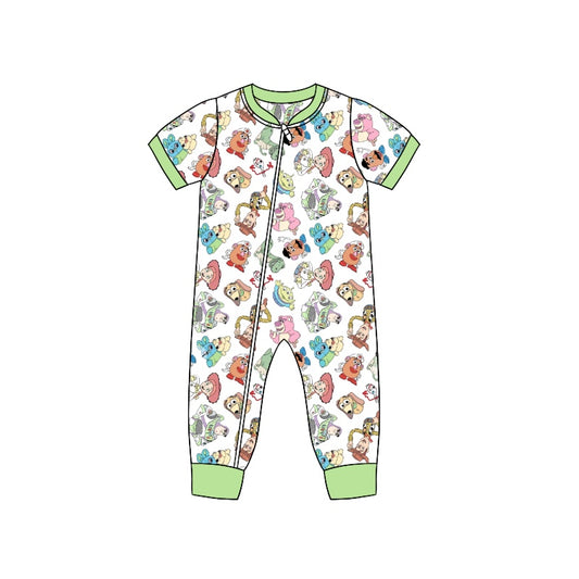 preorder SR1026 Cartoon Colorful Baby Green Short Sleeve Zipper Boys Romper