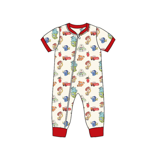 preorder SR1027 Cartoon Colorful Baby Red Short Sleeve Zipper Girls Romper