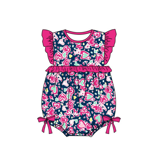 preorder SR1031 Hot Pink Heart Navy Flutter Sleeve Girls Summer Romper