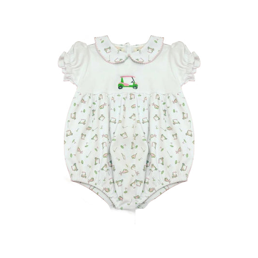 preorder SR1039 Golf Car White Short Sleeve Girls Romper