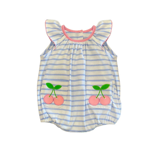 preorder SR1040 Berry blue striped flutter sleeve girls romper