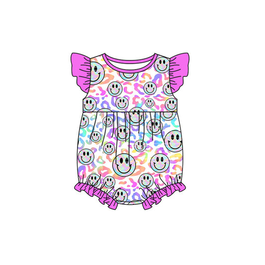 preorder SR1052 Colorful smile leopard hot pink flutter sleeve girls romper