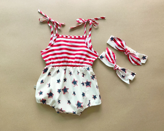 preorder SR1056 July 4th star red striped sleeveless girls Summer romper