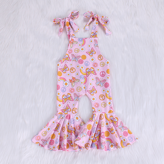 preorder SR1057 Rainbow butterfly flowers pink sleeveless girls romper