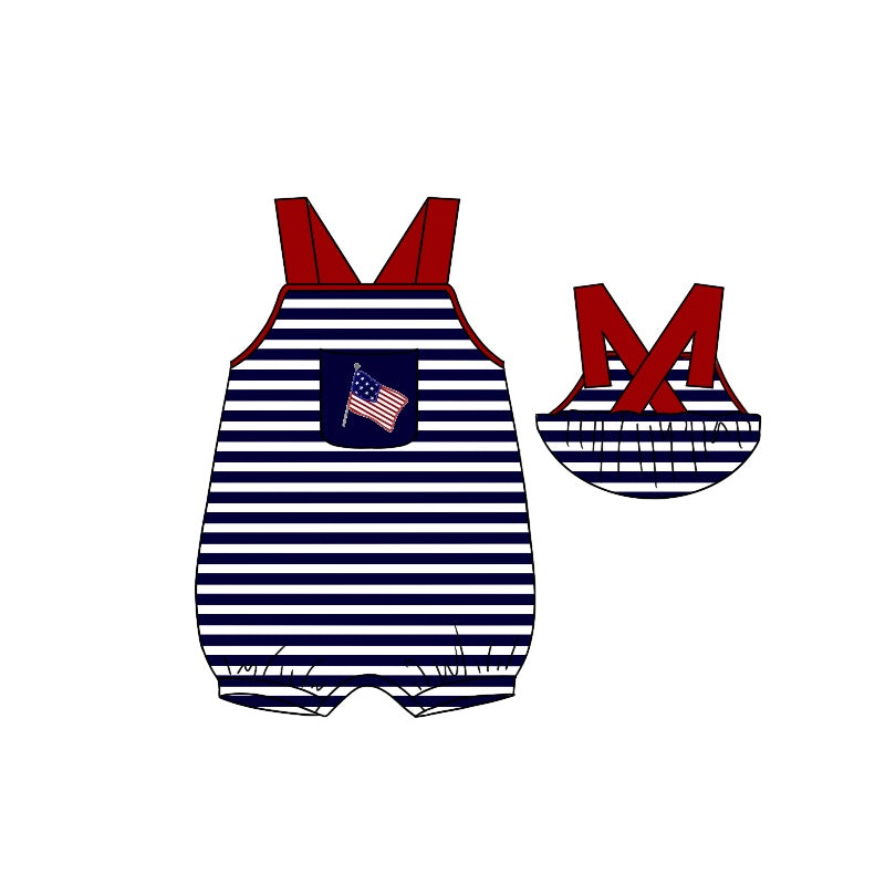 preorder SR1079 July 4th flag black striped sleeveless boys romper