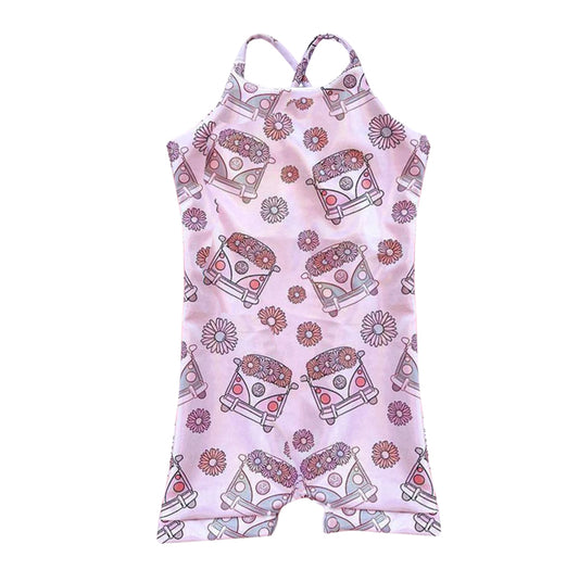 preorder SR1083 Flowers bus hot pink girls romper