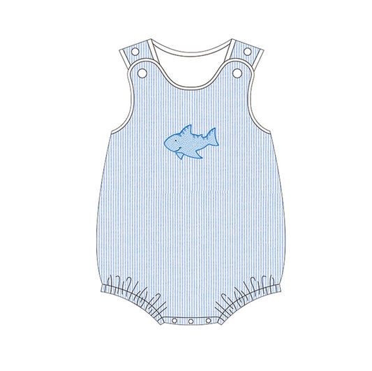 preorder SR1094 Shark blue striped sleeveless boys romper