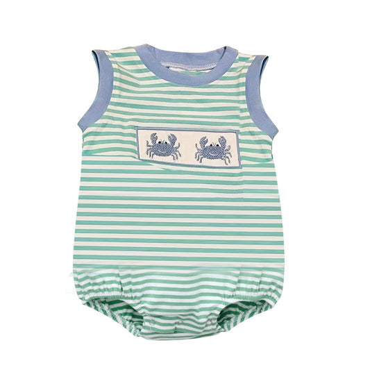 preorder SR1119 Cab green striped sleeveless boys romper