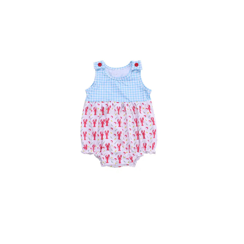 preorder SR1136 Crayfish blue checkered sleeveless girls romper