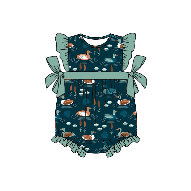 preorder SR1141 Mallard dark green flutter sleeve girls romper